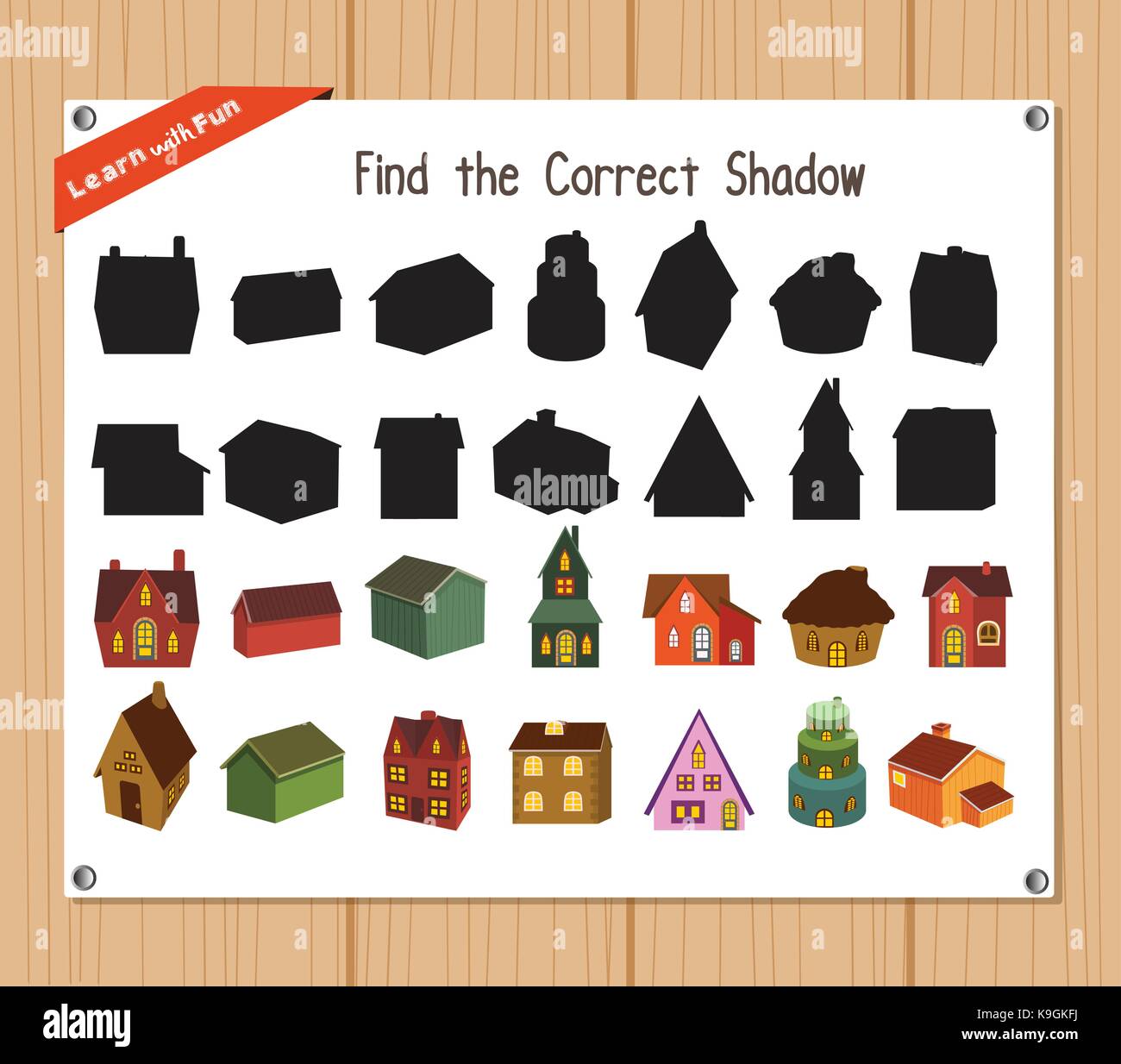 Trouver la bonne ombre, jeu pour les enfants de l'éducation - maison de Noël Illustration de Vecteur