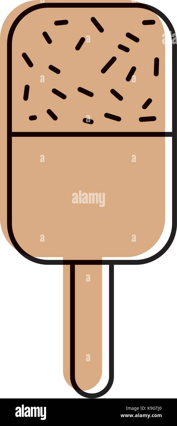 La crème glacée recouverte de chocolat sur bâton en bois Illustration de Vecteur