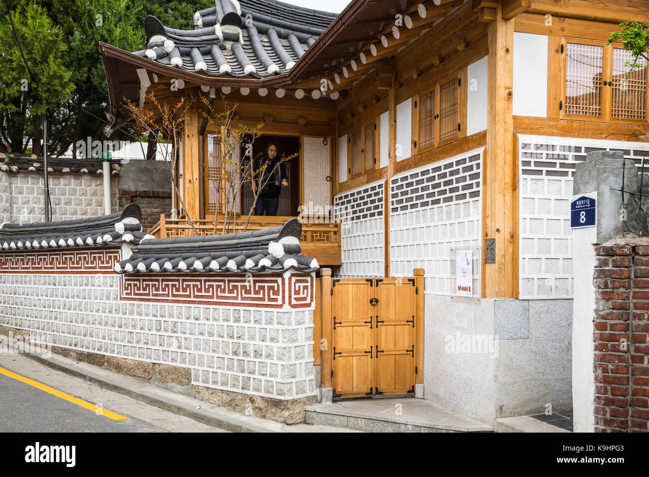 L'architecture unique dans les bâtiments dans le village de Bukchon Hanok, Séoul, Corée du Sud, en Asie. Banque D'Images