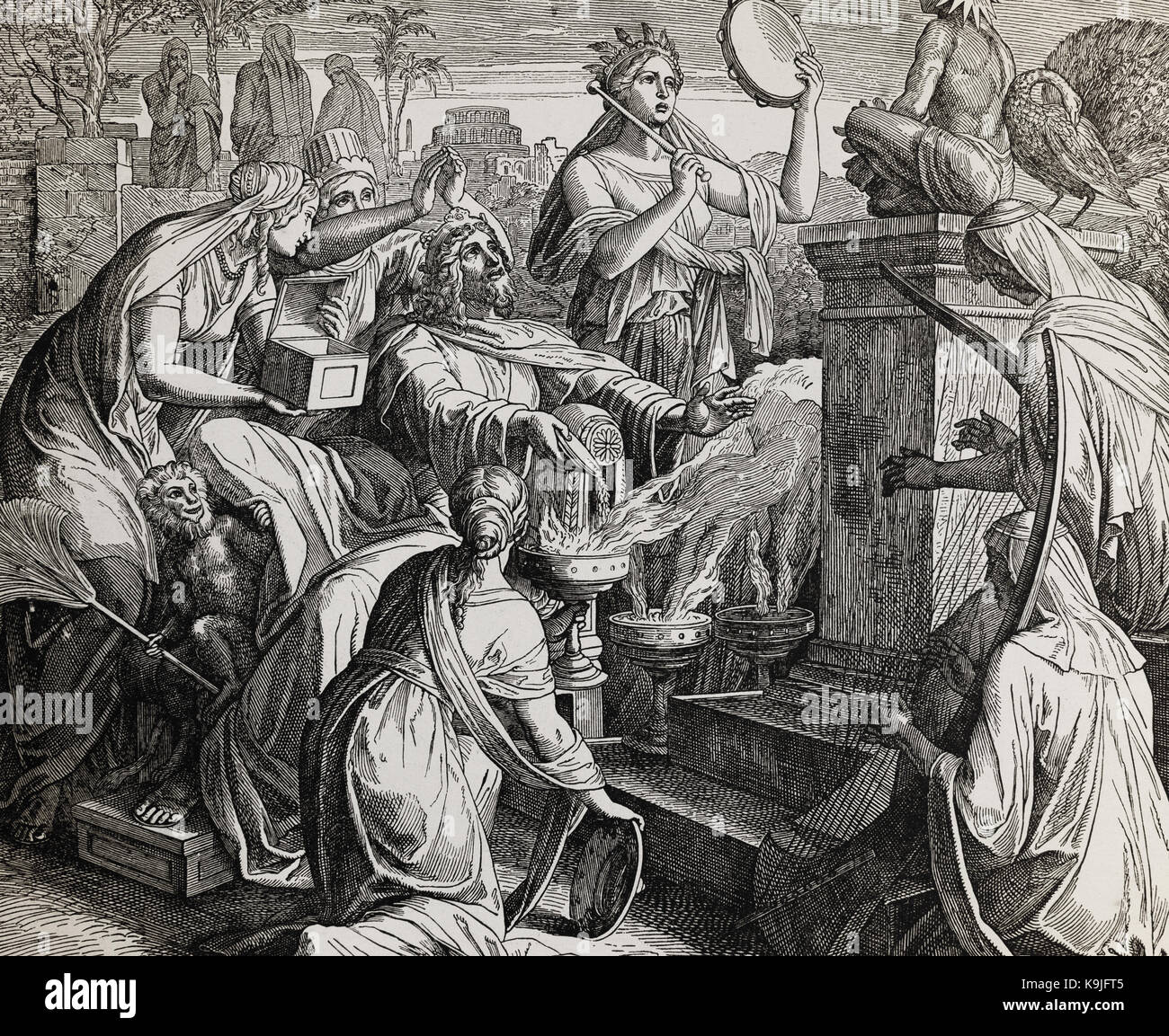 Le roi Salomon adorant les idoles, collage à partir de graphiques gravure  d'nazareene l'école, publié dans la sainte bible, st.vojtech publishing,  Trnava, Slovaquie Photo Stock - Alamy