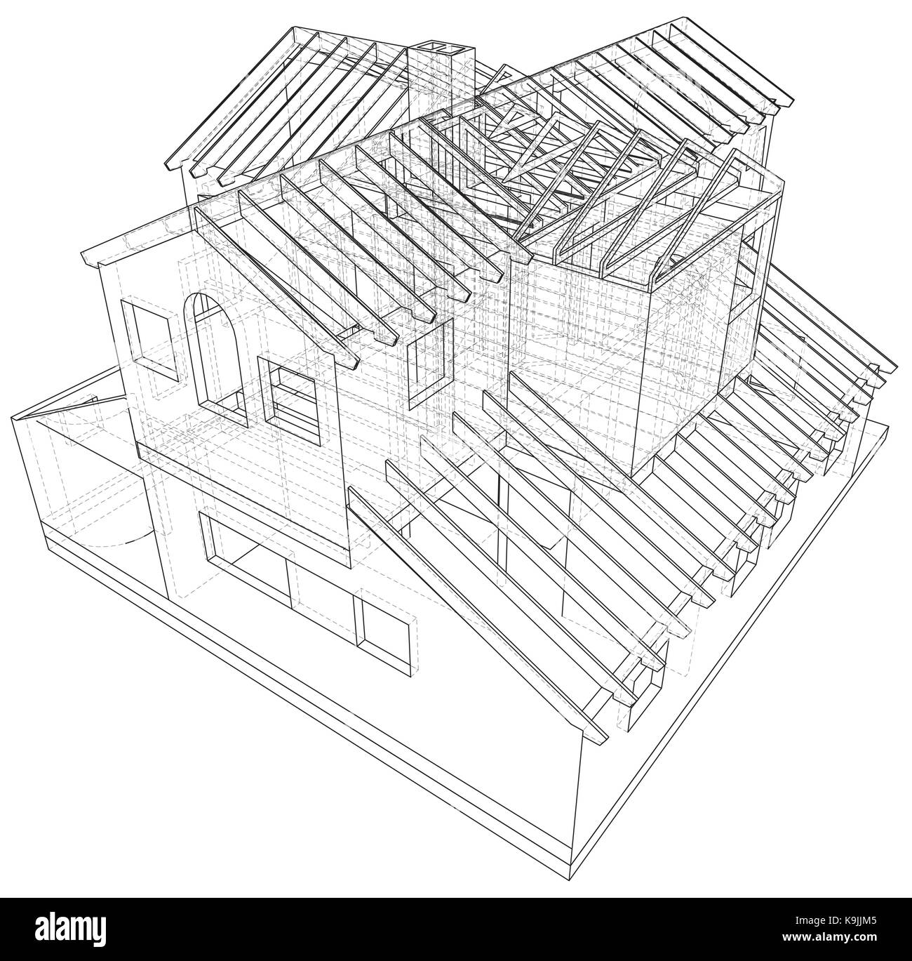 Structure de la maison de l'architecture. dessin abstrait. tracing illustration de la 3d Illustration de Vecteur