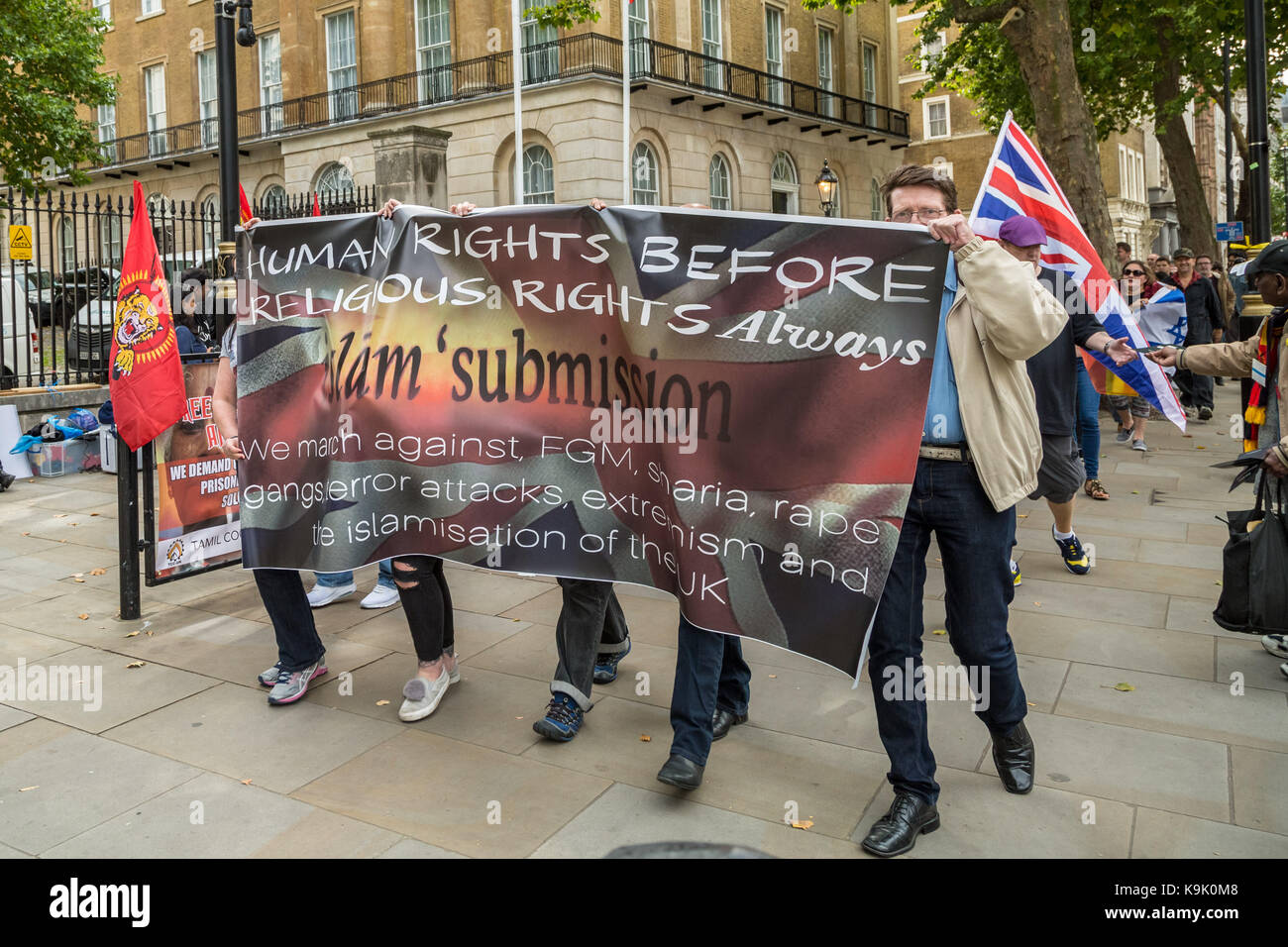 Londres, Royaume-Uni. Septembre 23, 2017. "Le Dernier Jour du silence' de protestation anti-islamisation et rassemblement à Whitehall. Crédit : Guy Josse/Alamy Live News Banque D'Images