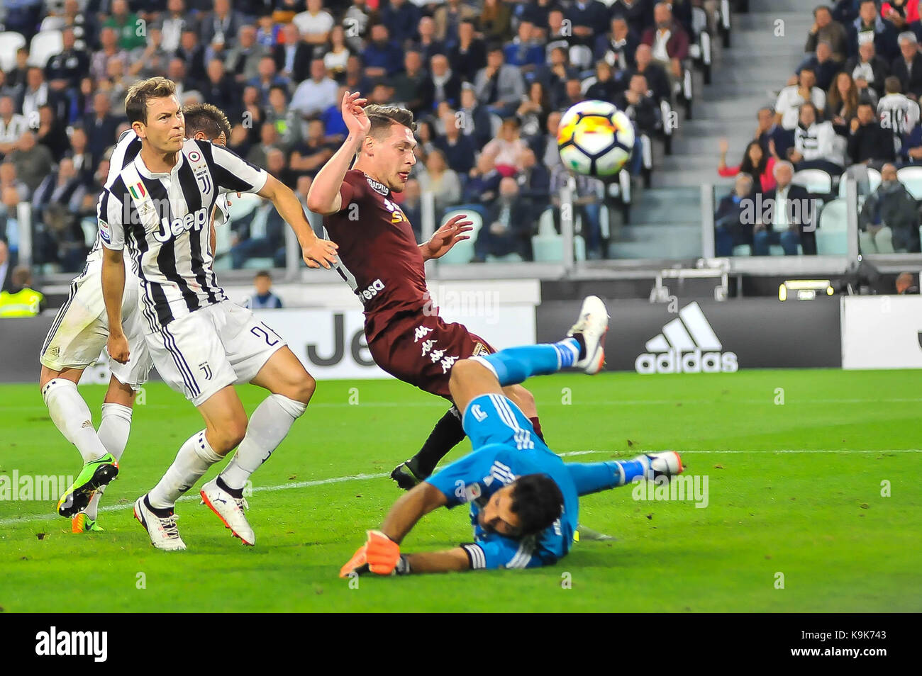 Andrea belotti (torino fc) au cours de la série d'un match de football entre la Juventus Turin et au fc stade Allianz le 23 septembre 2017 à Turin, Italie. Banque D'Images