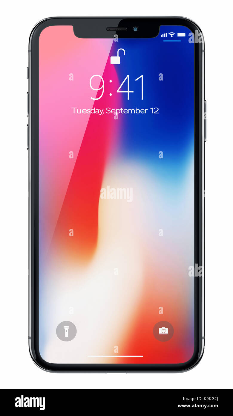 Galati, Roumanie - 20 septembre 2017 : 3D Render of a New iPhone X (dix) Image éditoriale d'illustration, sur fond blanc. Banque D'Images