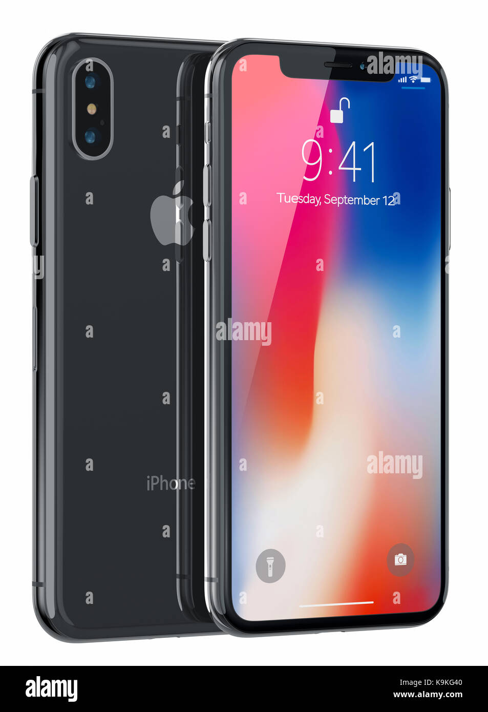 Galati, Roumanie - 21 septembre 2017 : 3D Render of a New iPhone X (dix) Image éditoriale d'illustration, sur fond blanc. Banque D'Images