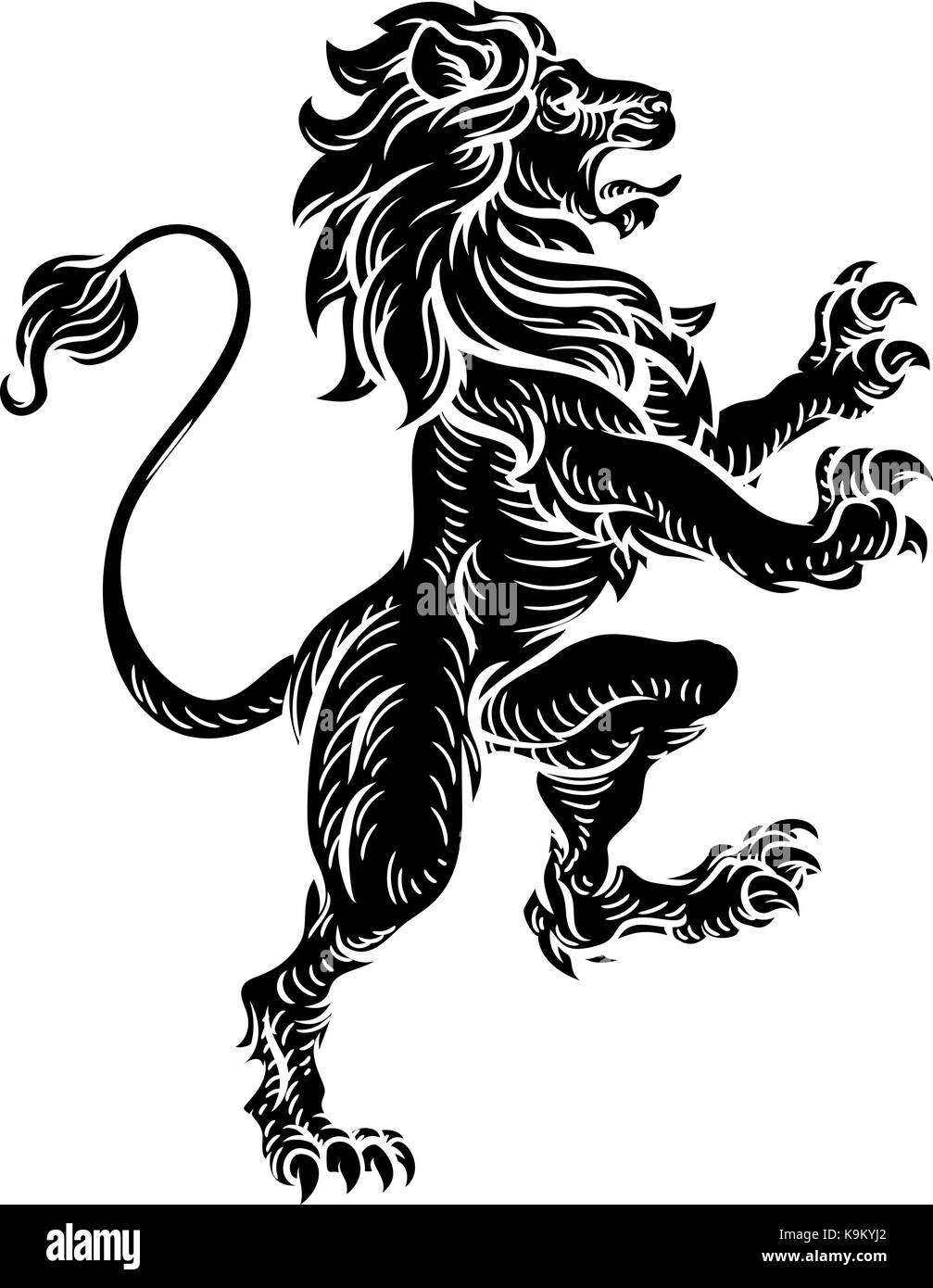 Lion héraldique rampant debout sur ses pattes Illustration de Vecteur