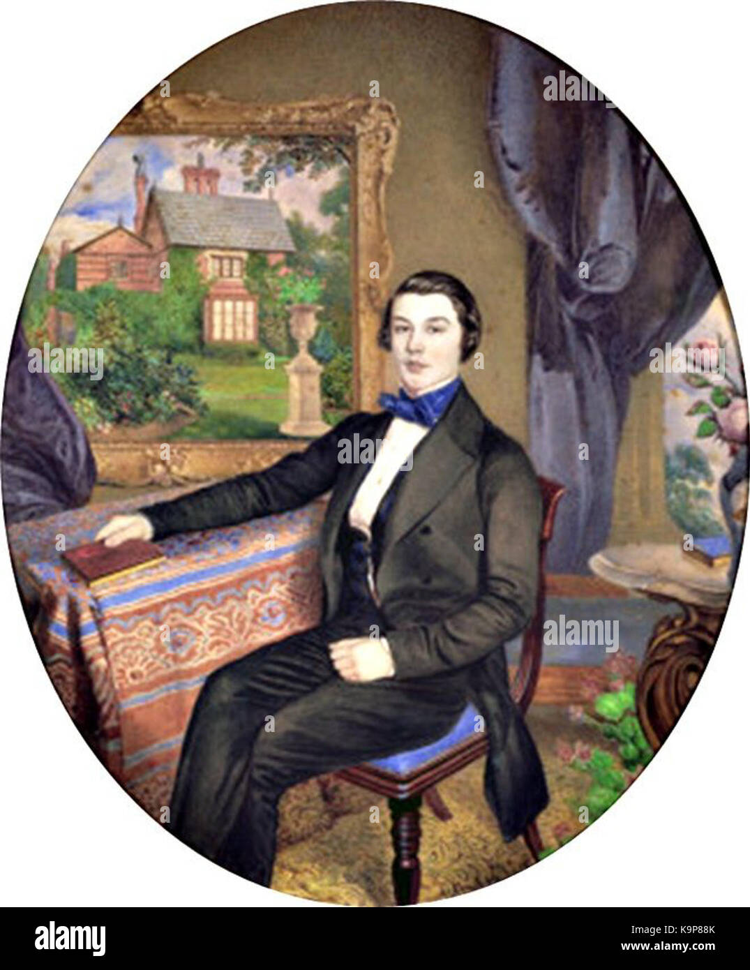 Portrait d'un jeune homme dans un intérieur de style victorien, 1850 Banque D'Images