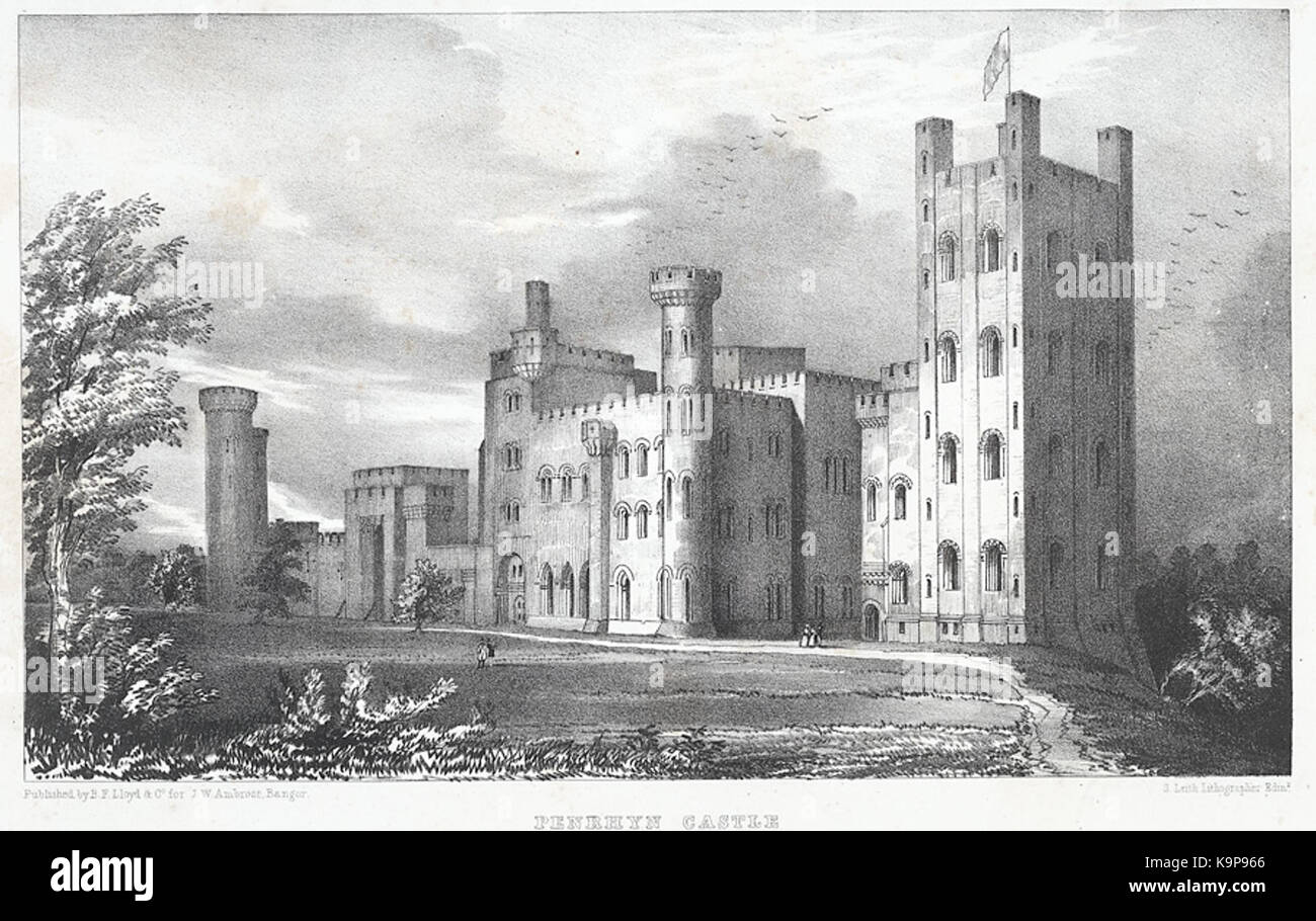 Château de Penrhyn le siège de l'Honble. E. G. Douglas fanion. Carnarvonshire North Wales Banque D'Images