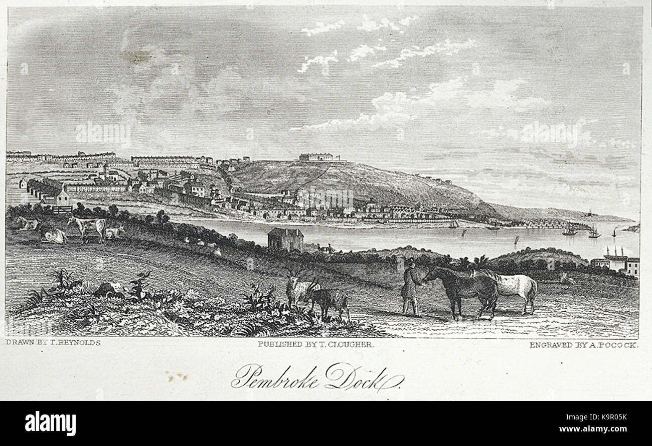 Cette image montre Pembroke Dock, une ville portuaire du pays de Galles connue pour son histoire maritime et sa base navale. La ville a joué un rôle important dans les opérations navales britanniques tout au long de l'histoire. Banque D'Images