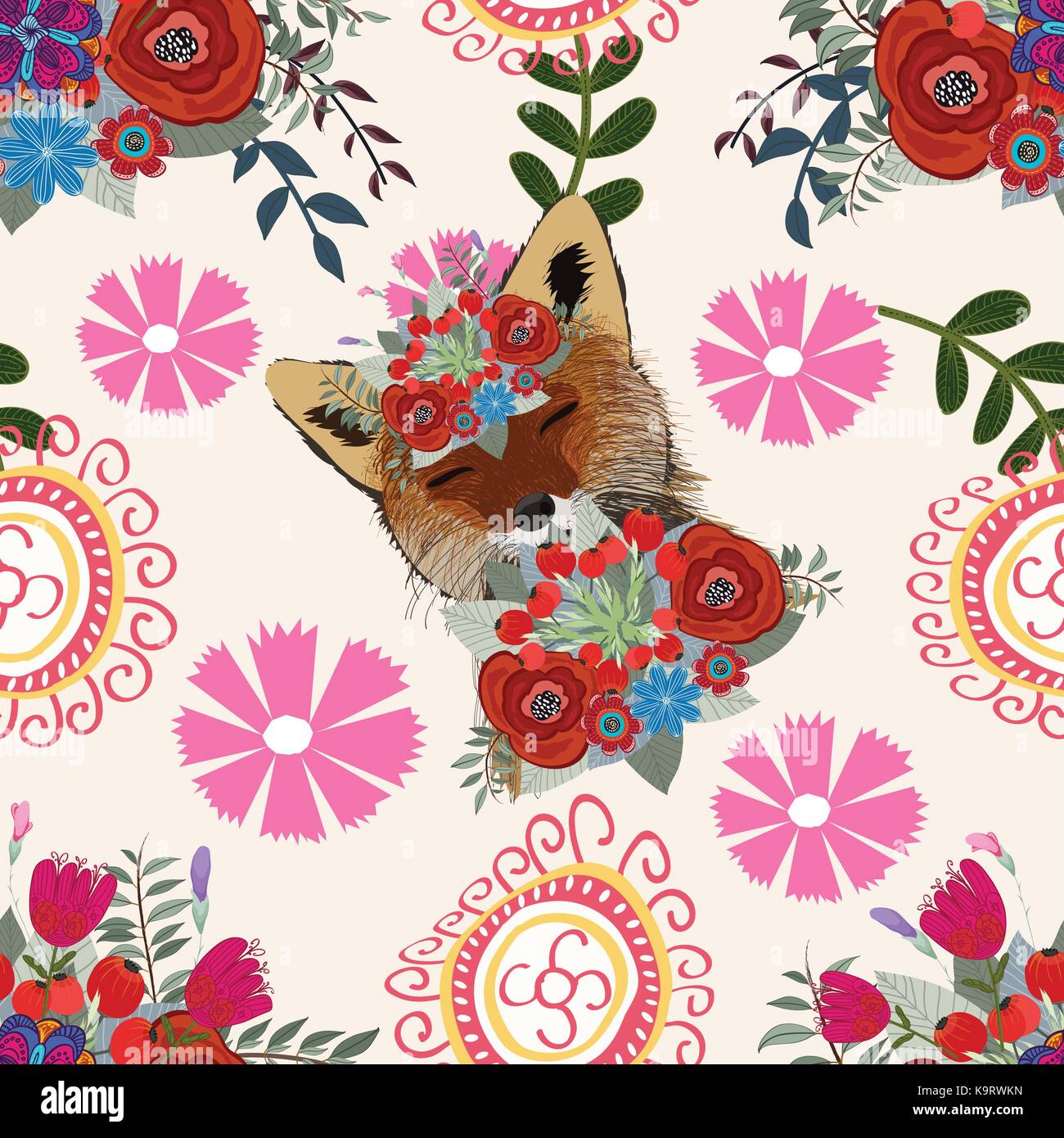 Wolf floral background pattern, flower, continu Illustration de Vecteur