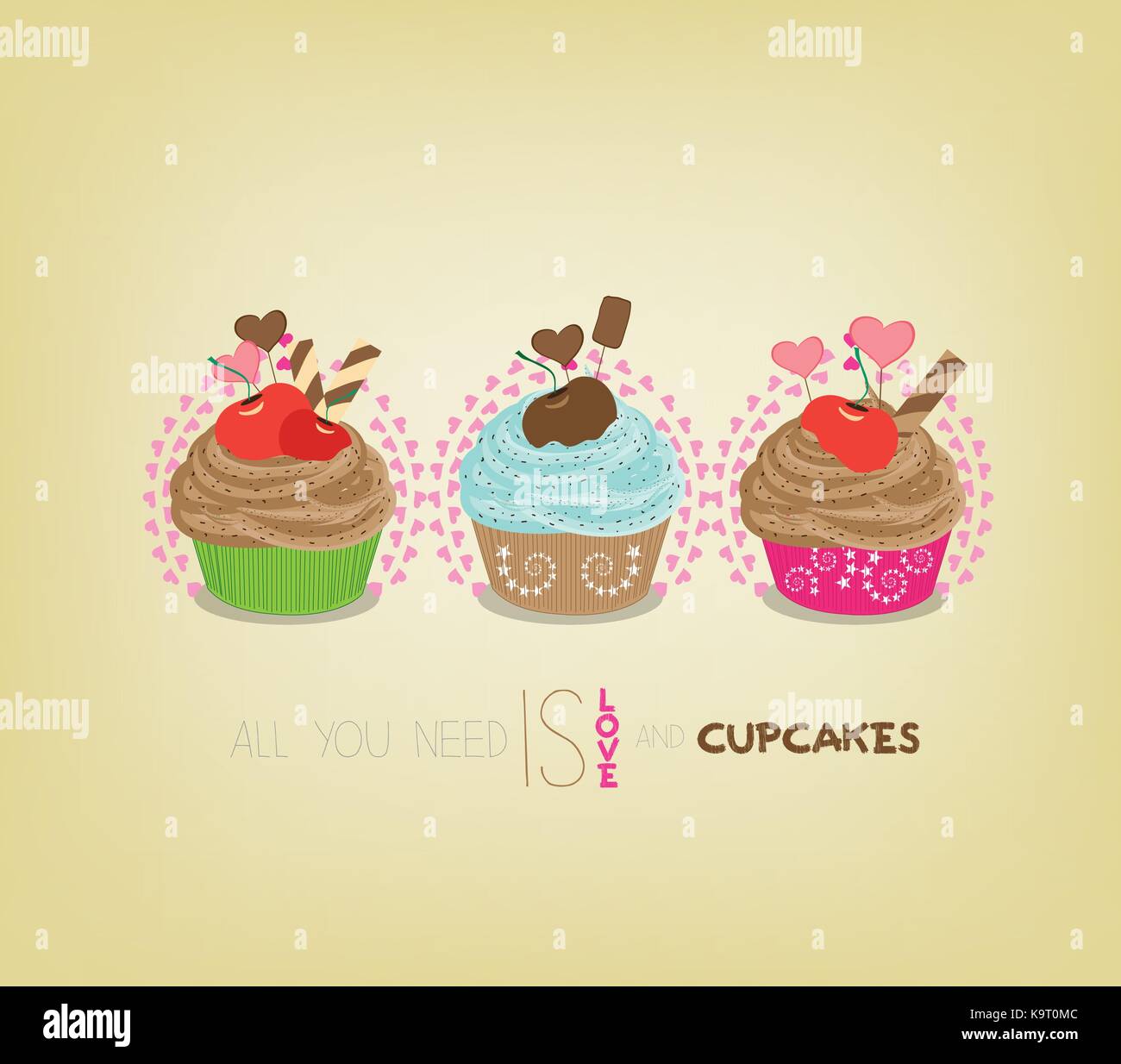 Rétro mignon carte cupcakes Illustration de Vecteur