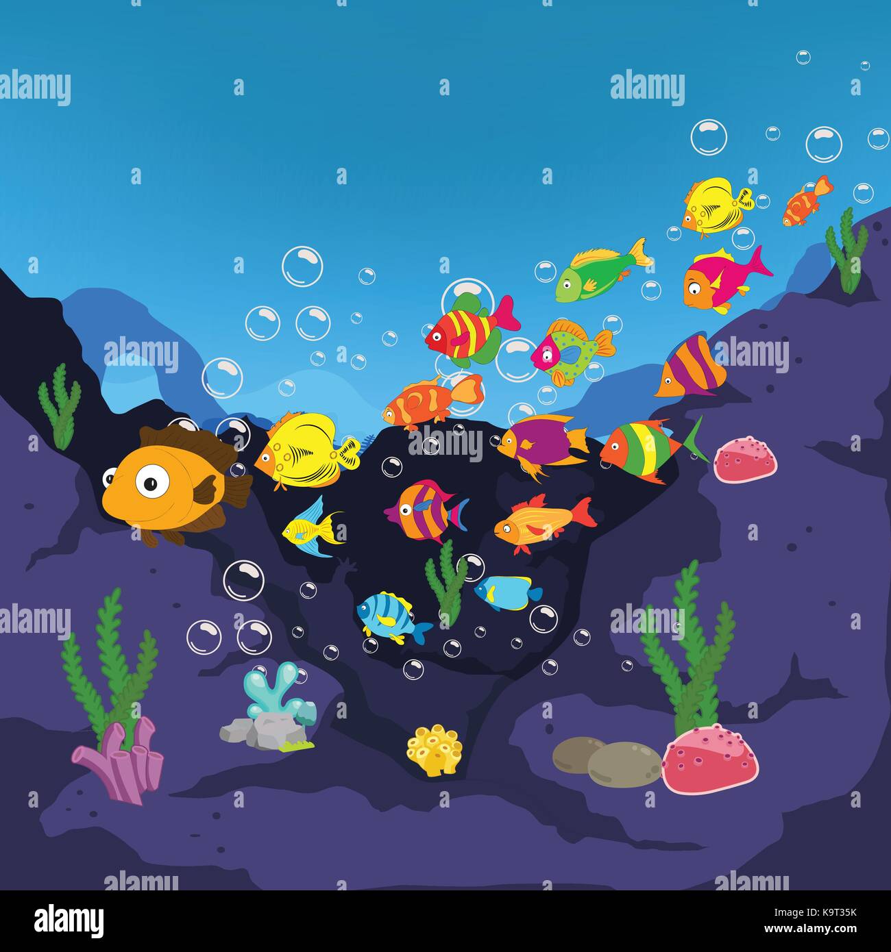 Drôle de famille de poissons sous la mer Illustration de Vecteur