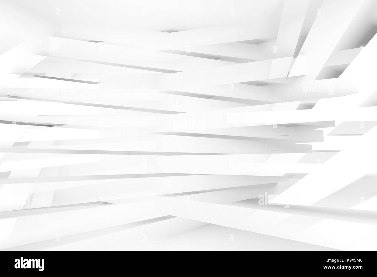 Résumé fond cg. intérieur blanc avec motif de bande recoupée poutres, illustration de rendu 3D avec effet double exposition Banque D'Images