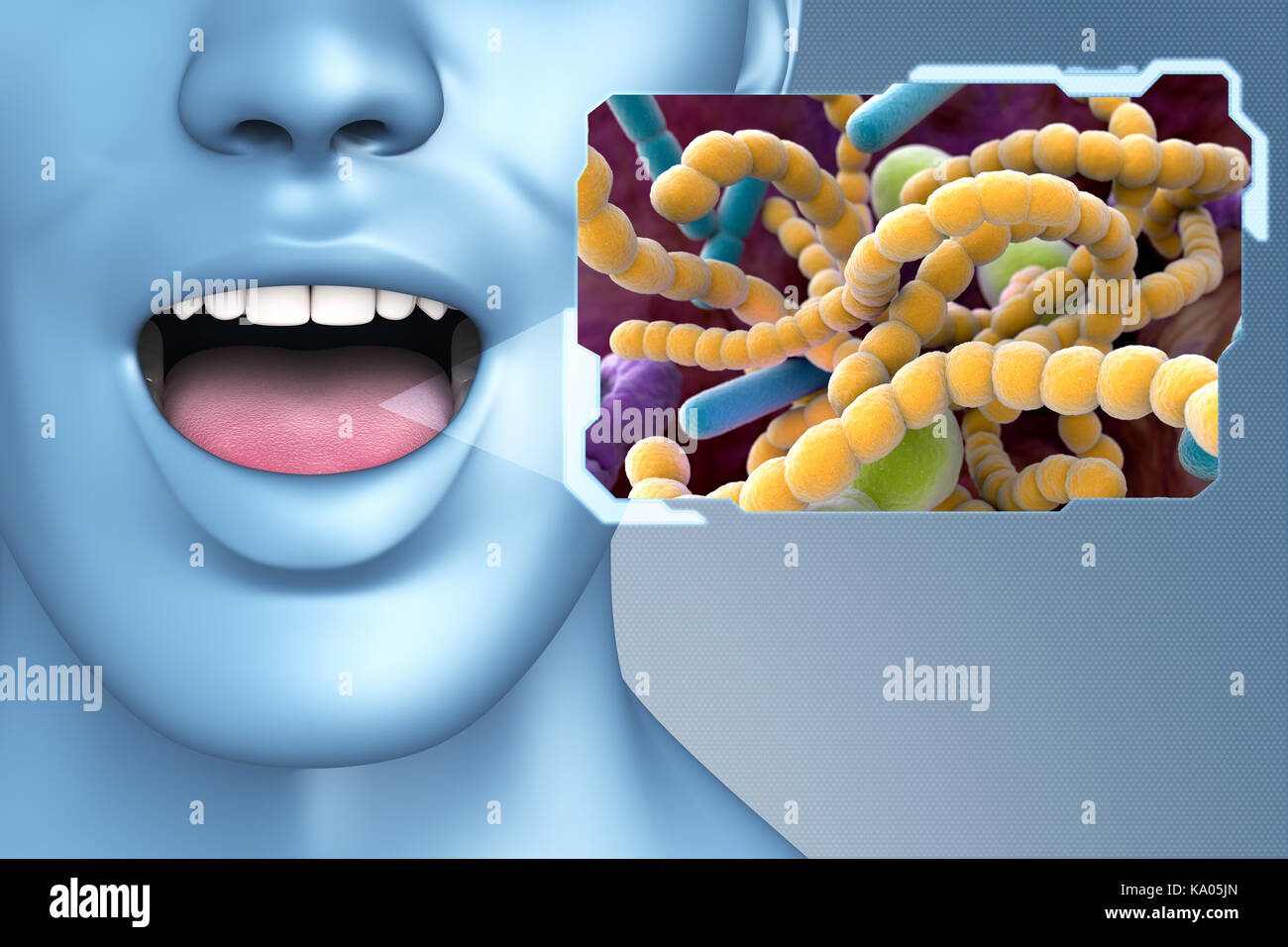 L'halitose bactéries trouvées dans la bouche qui peut causer l'halitose ou mauvaise haleine. 3d illustration Banque D'Images