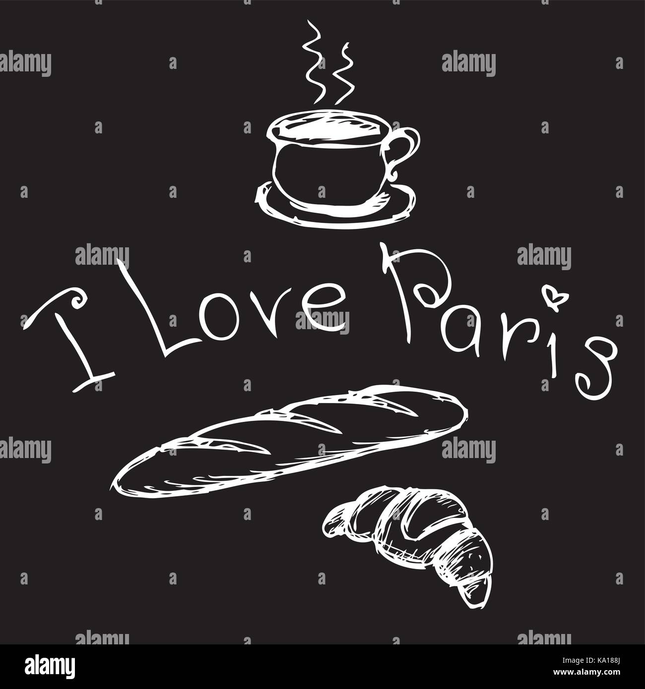I Love Paris Tasse De Café Croissants Et Baguette Dessin