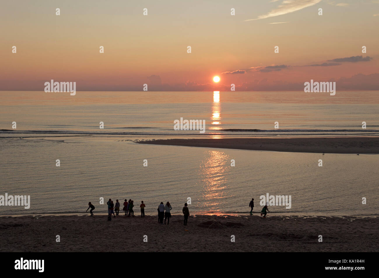 Coucher du soleil à la plage, l'île de Sylt, Hoernum, Schleswig-Holstein, Allemagne Banque D'Images