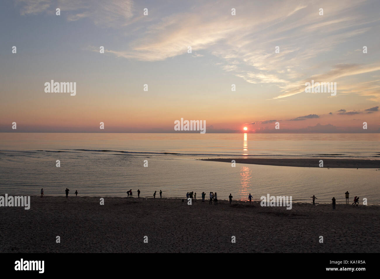 Coucher du soleil à la plage, l'île de Sylt, Hoernum, Schleswig-Holstein, Allemagne Banque D'Images