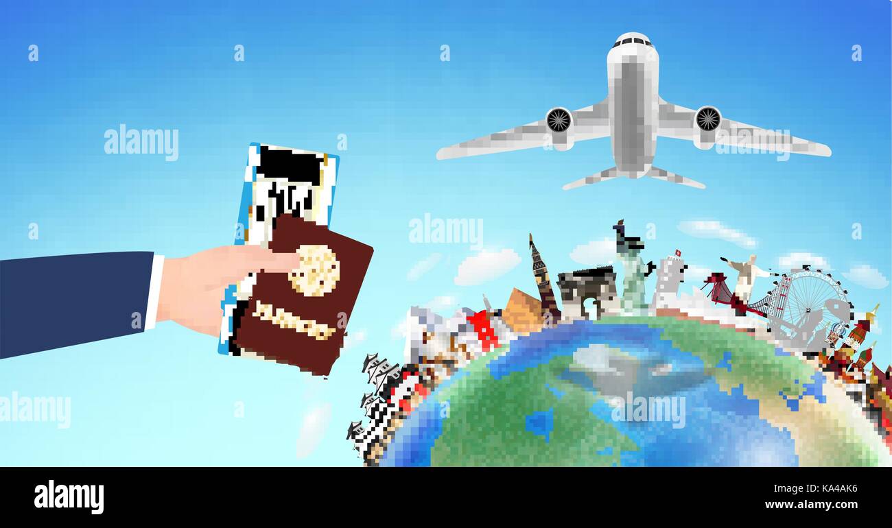 Passeport d'embarquement avec world travel monument Illustration de Vecteur