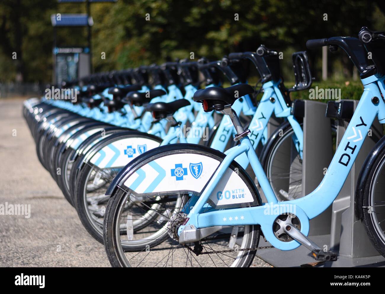 Un service de location de vélos en ville de Chicago Banque D'Images