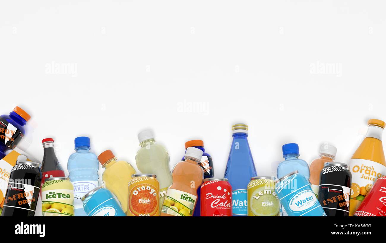 Groupe de divers rafraîchissements isolated on white Banque D'Images