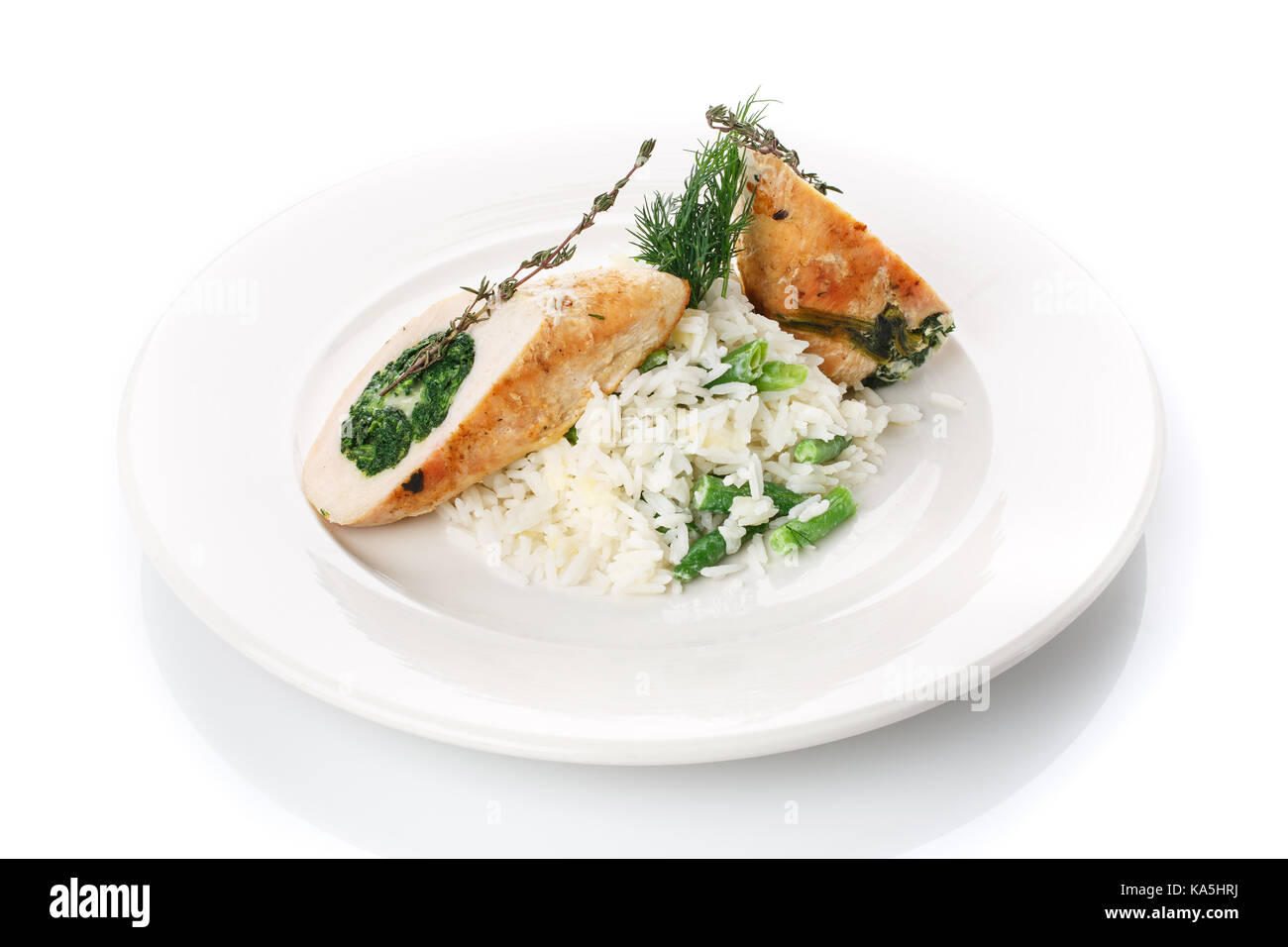 Restaurant la nourriture. délicieux déjeuner. le riz avec de la viande sur une assiette. Banque D'Images