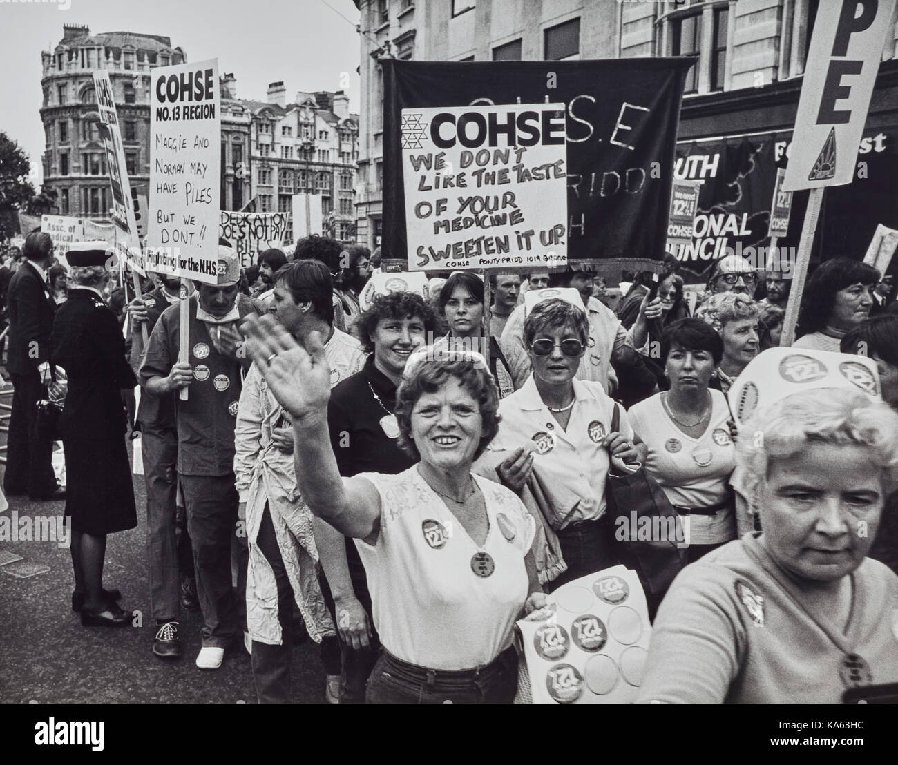 COHSE de mars à Londres, les infirmières et infirmiers 1986 Banque D'Images