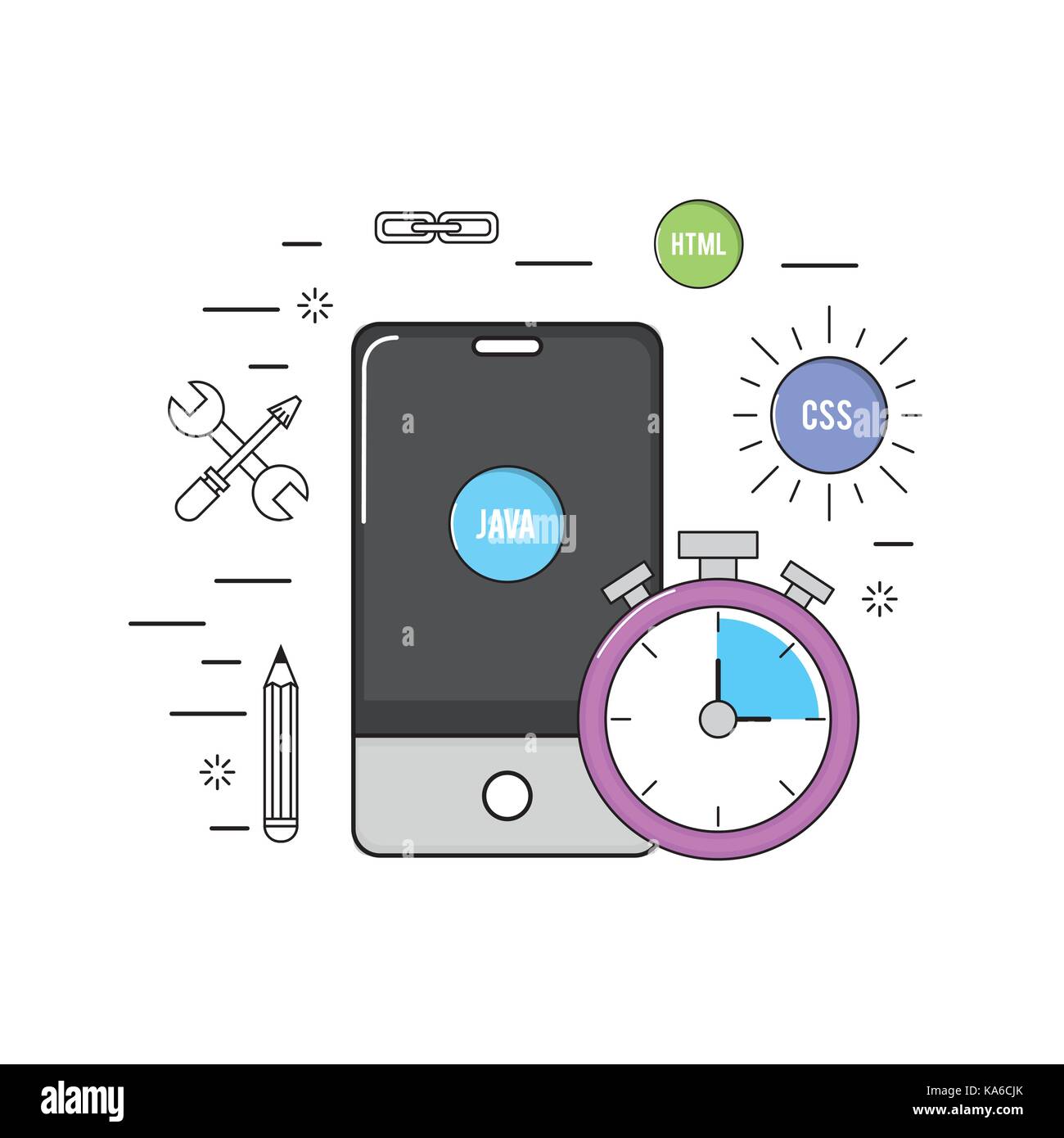 Smartphone avec logiciel de programmation de code web Illustration de Vecteur