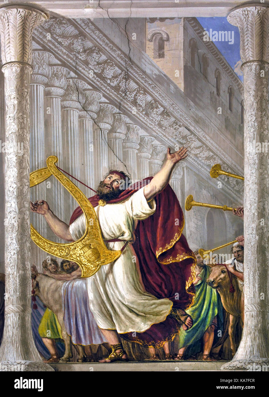 David dans le prix de l'arche du Palais Pitti Florence Italie par Giovanni Battista Caracciolo (1578-1635) Battistello 17e siècle . En 1816, le plafond a été fresque par Luigi Ademollo 1764 - 1849 avec Noé entrant dans la chambre de David Jérusalem avec l'arche. (l'arche de l'Alliance - arche du témoignage ) est un coffre en bois recouvert d'or avec couvercle couvrir décrite dans le livre de l'exode comme contenant les deux tables de pierre des Dix Commandements. Banque D'Images