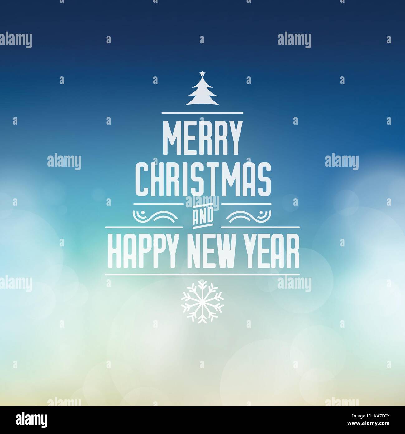 Joyeux Noël et bonne année design typographique. Noël et Nouvel An voeux sur fond de ciel bleu pur cloudly illustration. Illustration de Vecteur