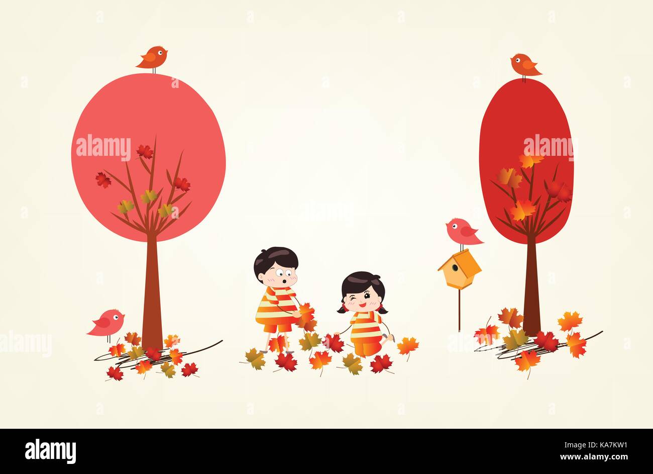 Bonjour automne amusant d'une forêt en automne avec les feuilles tomber Illustration de Vecteur