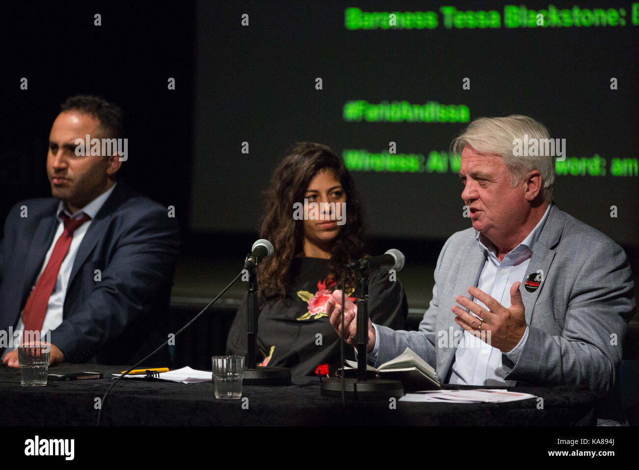 Londres, Royaume-Uni. 25 septembre, 2017. Hugh lanning, président de la palestine campagne de solidarité, traite d'un événement 50 années d'occupation à Amnesty uk. Credit : mark kerrison/Alamy live news Banque D'Images