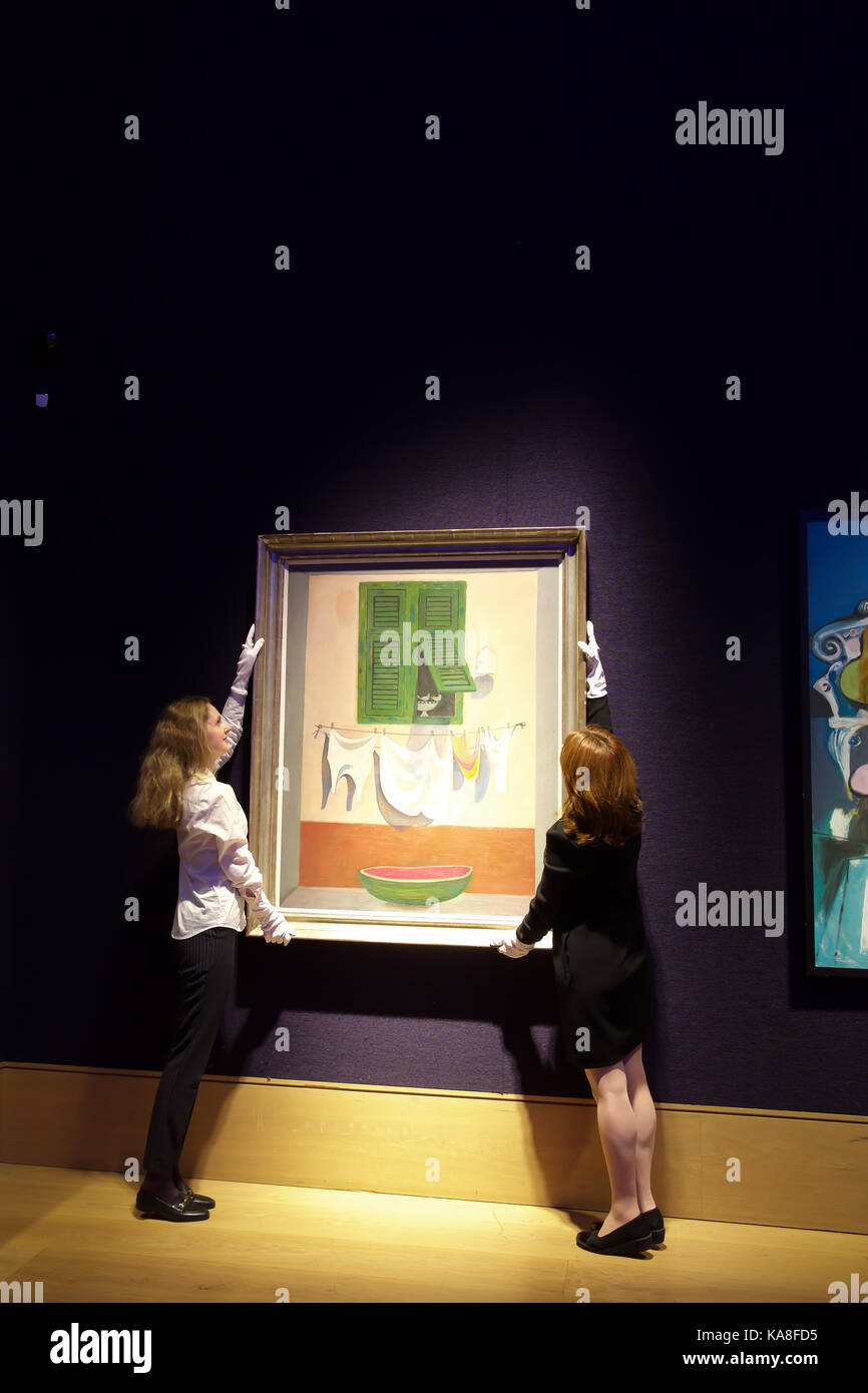 Londres, Royaume-Uni. 26 Sep, 2017. Vente Bonhams Art écossais photo a eu lieu à New Bond Street avant la vente à Edimbourg le 11 octobre 2017. Faits saillants : Watermelon en fenêtre par Alberto Maroc(British, 1917--1998)£7 000-£10 000.Credit : Keith Larby/Alamy Live News Banque D'Images