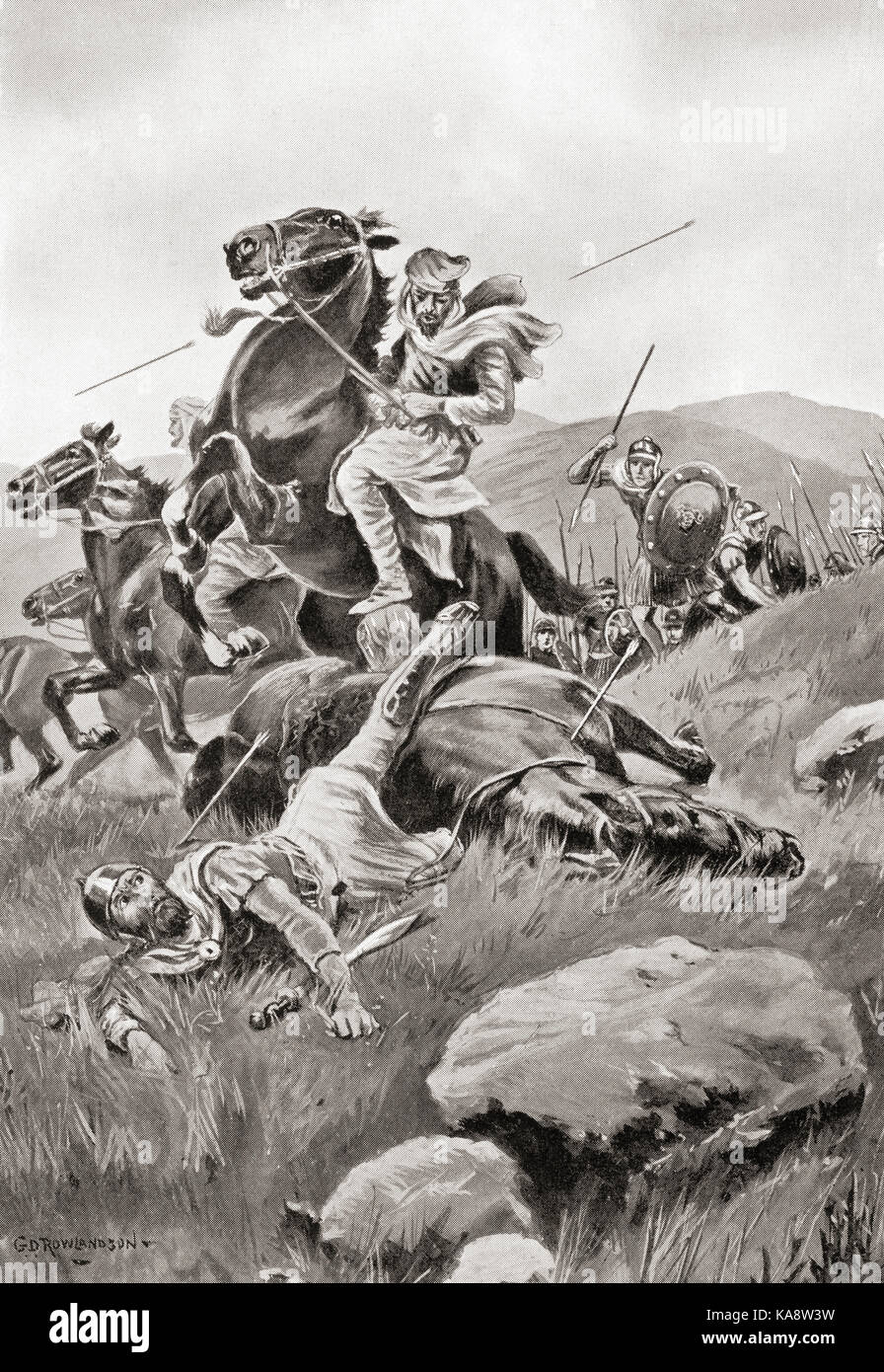 La mort de Masistius tout en menant une attaque de cavalerie contre les forces grecques peu avant la bataille de Plataea, vers 479BC. Masistius, commandant de la cavalerie persane le plus connu pour son rôle dans la seconde invasion perse de la Grèce. De l'Histoire des Nations de Hutchinson, publié en 1915. Banque D'Images