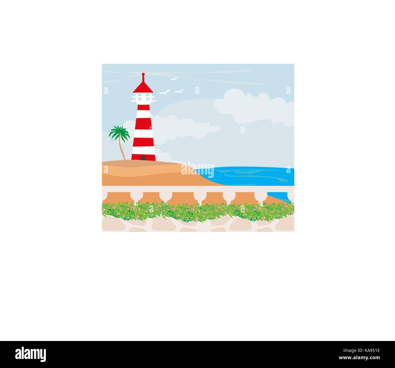 Le phare sur l'île Illustration de Vecteur