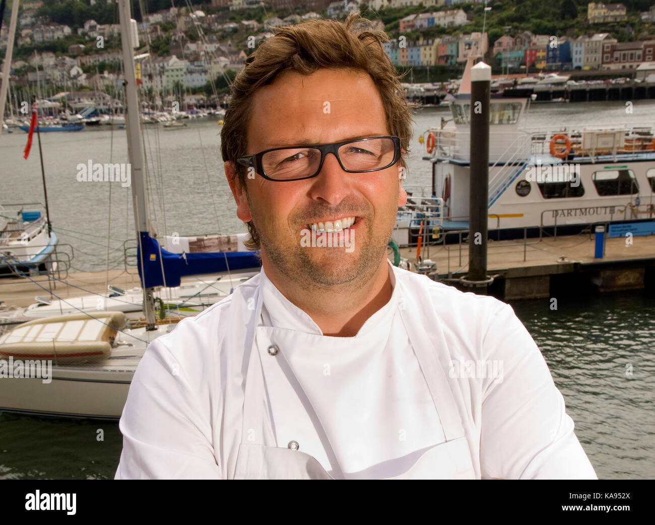 Cuisinier/restaurateur mitch tonks de l'hippocampe restaurant, Dartmouth, Devon, UK Banque D'Images