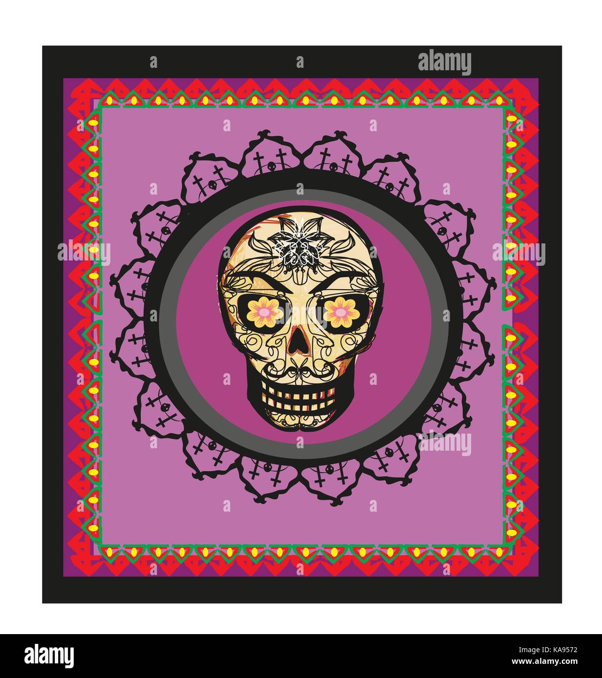 Carte avec crâne mexicain Illustration de Vecteur