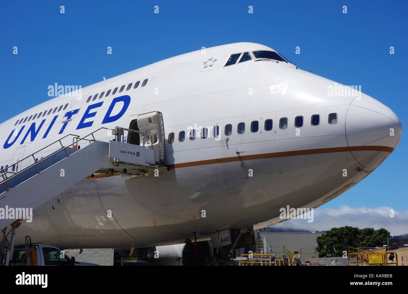 Un avion Boeing 747-400 de United Airlines (UA) à l'aéroport international de San Francisco (SFO). united prendra sa retraite tous ses Boeing 747 Banque D'Images