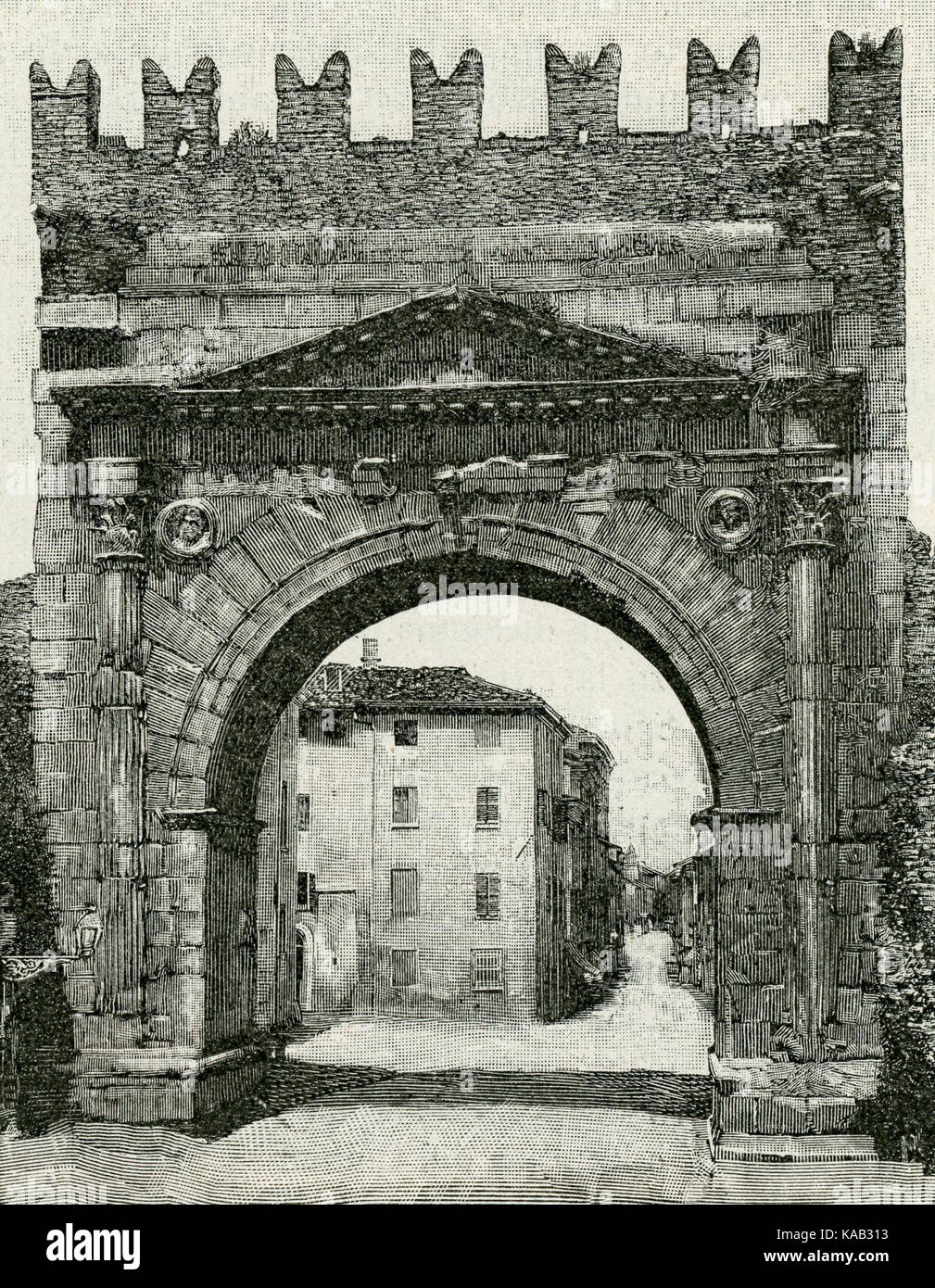 Rimini Arco di Augusto xilografia Banque D'Images