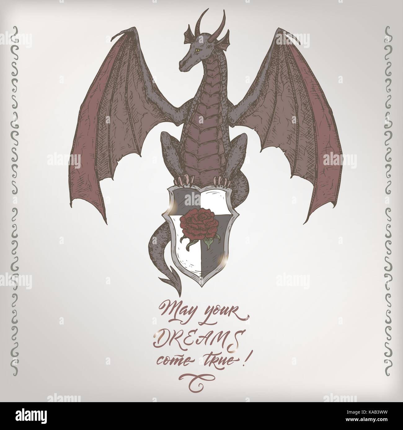 Couleur Romantique Vintage Modele Carte D Anniversaire Avec La Calligraphie Et Dragon Croquis Image Vectorielle Stock Alamy