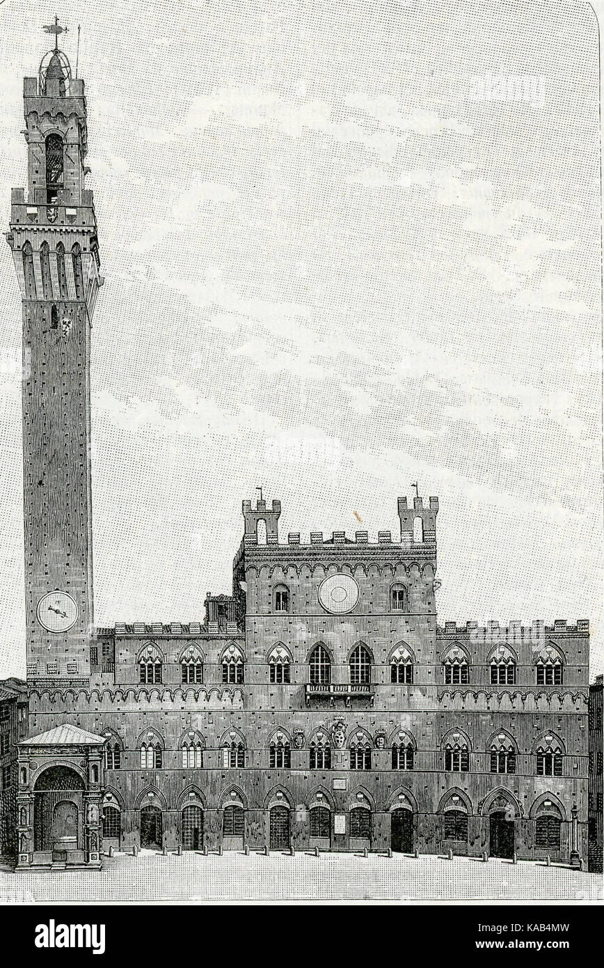 Palazzo Pubblico de Sienne xilografia Banque D'Images