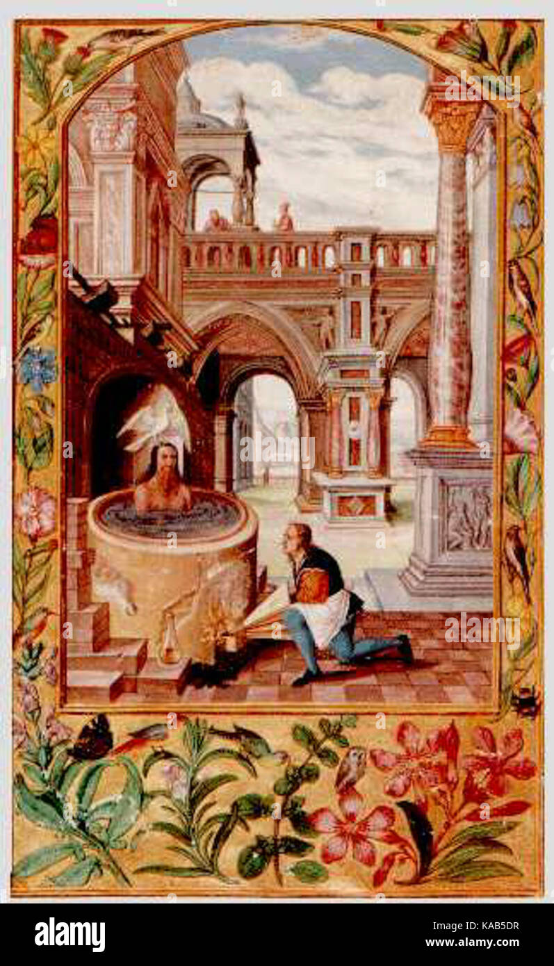 Splendor Solis. Image 11 bouillir le corps dans le vase Banque D'Images