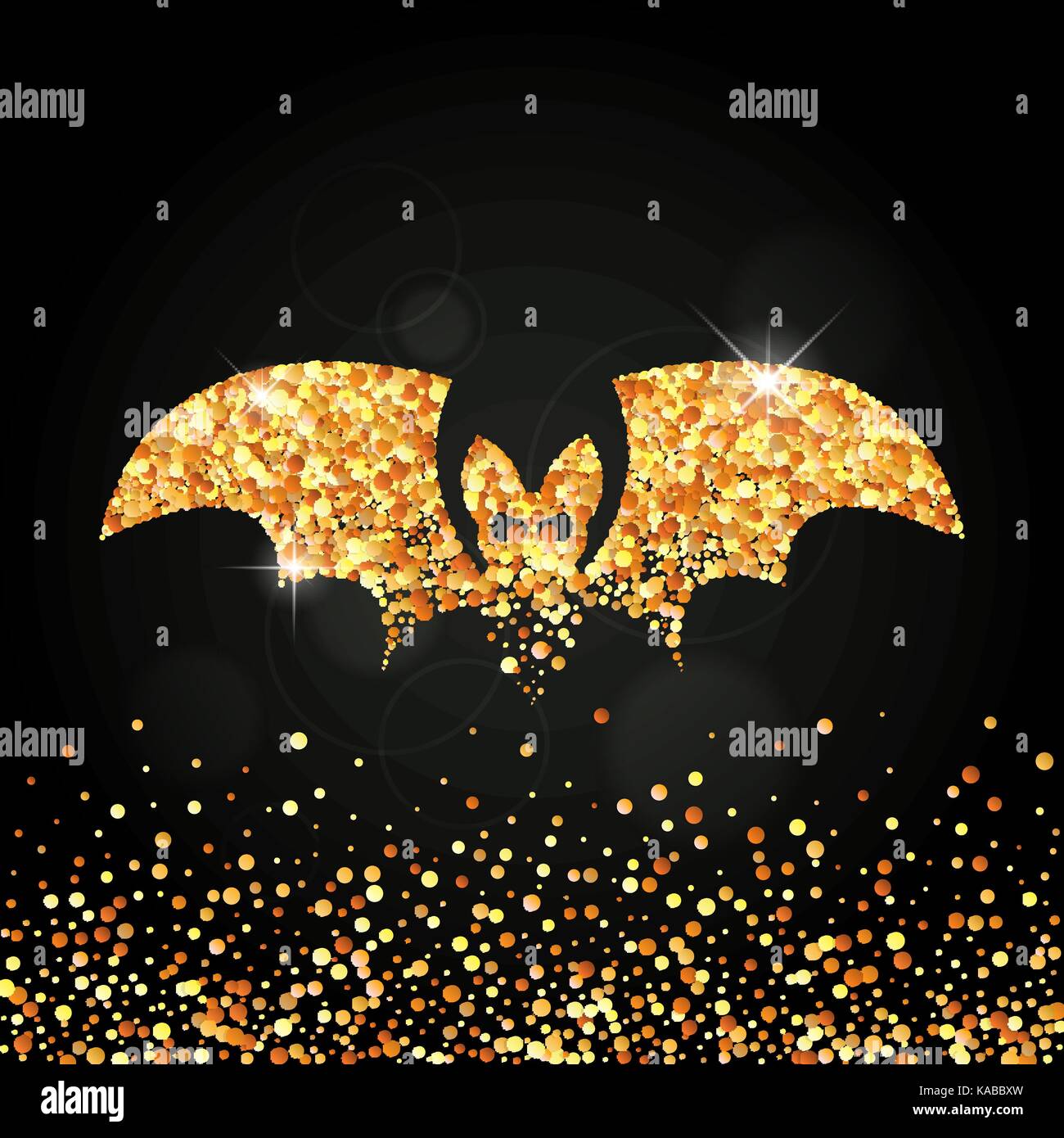 Happy Halloween background. vector illustration of abstract golden bat silhouette faite de confettis ronds pour la conception de votre carte de vœux Illustration de Vecteur