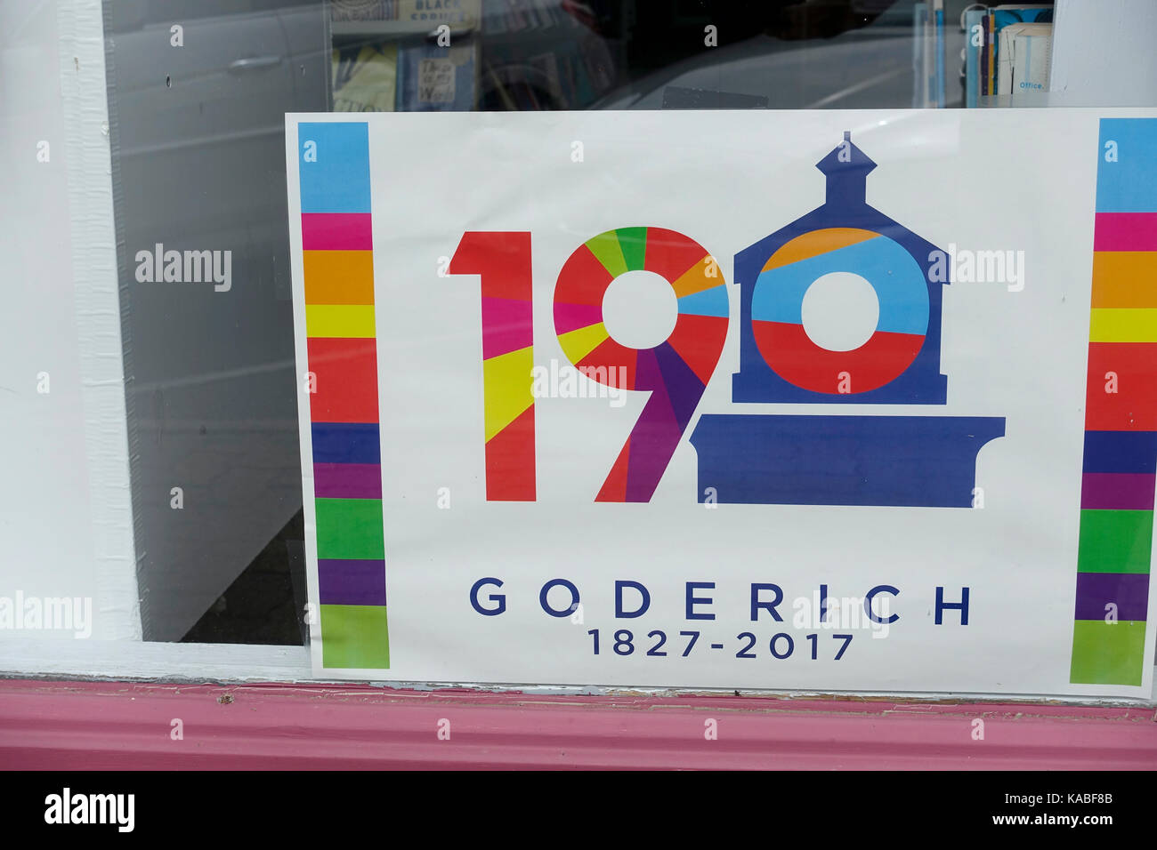 Goderich (Ontario) Canada célèbre 190 Ans Signer dans un magasin avant Fenêtre, Banque D'Images