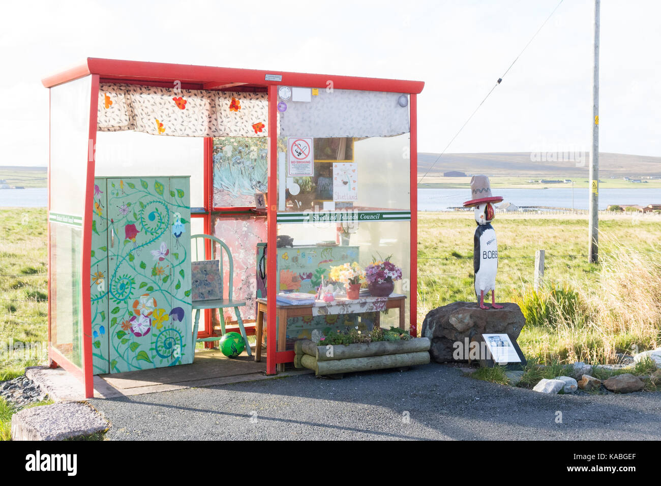 L'arrêt de bus - une attraction touristique de Unst, shetland, Scotland, UK Banque D'Images