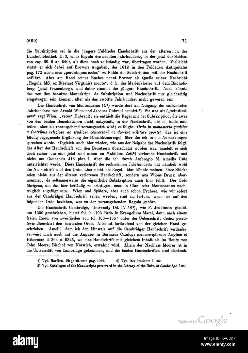 Ce manuscrit intitulé *Textgeschichte der Regula S. Benedicti* retrace le développement historique de la règle de Saint Benoît, texte fondateur de la vie monastique dans la tradition chrétienne, datant du vie siècle. Banque D'Images