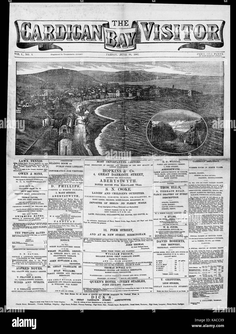 Une édition de 'The Cardigan Bay Visitor' du 24 juin 1887, offrant un aperçu des nouvelles locales et des événements de l'époque à Cardigan Bay, au pays de Galles. Banque D'Images