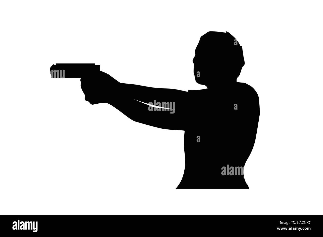 L'homme silhouette pistolet détient, illustration design, isolé sur fond blanc. Illustration de Vecteur