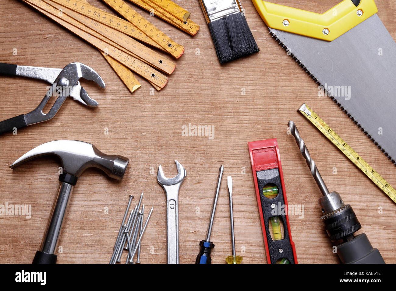 Outils de travail sur bois assortis Banque D'Images