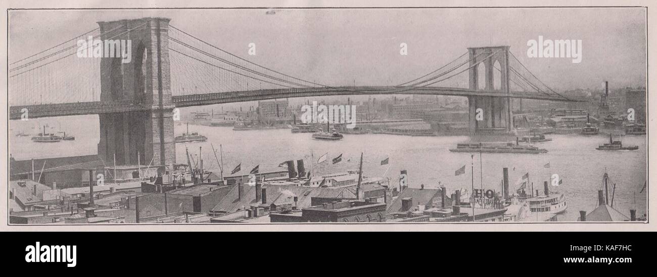 Pont de Brooklyn, tournant sur l'East River à partir de Park Row, à Manhattan, à l'exploitation des sables bitumineux Street, Brooklyn. La construction était commencée en … Banque D'Images