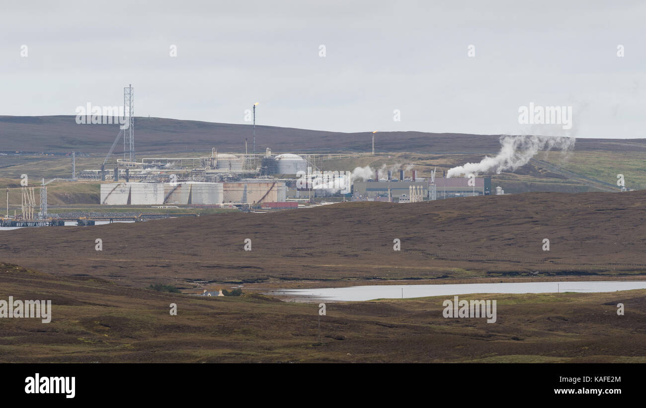 Terminal pétrolier de Sullom Voe, shetland, Scotland, UK Banque D'Images